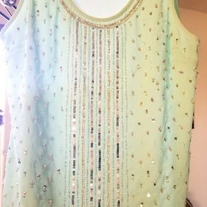 Sequined sea mist  JLo sleeveless top.
